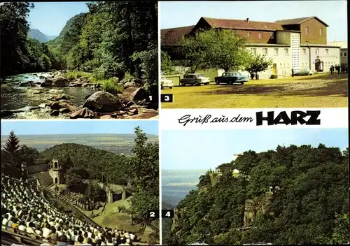 Ak Thale im Harz, Bodetal, Hexentanzplatz, Harzer Bergtheater, Berghotel Roßtrappe