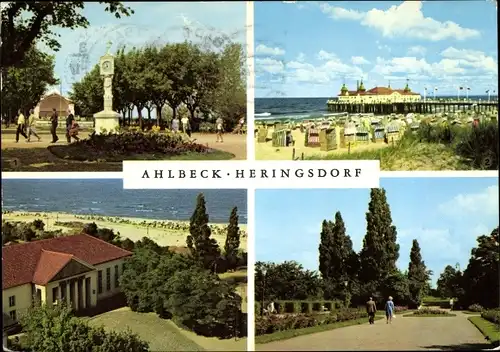 Ak Ostseebad Ahlbeck Heringsdorf auf Usedom, Seebrücke, Kurpark, Musikpavillon, Kulturhaus