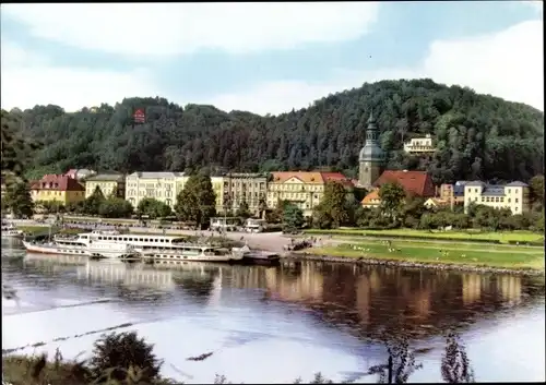 Ak Bad Schandau Sächsische Schweiz, Elbe, Dampfer, Kirche