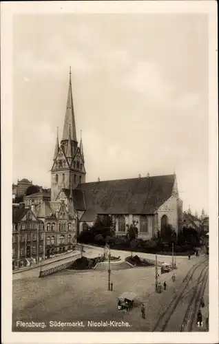 Ak Flensburg, Südermarkt, Nicolai-Kirche