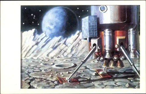 Künstler Ak Sokolow, A., Mondlandung, Raumsonde, Sowjetunion
