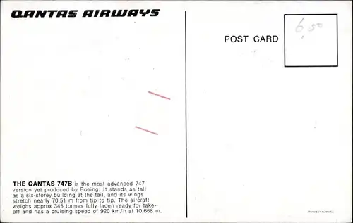 Ak Australisches Passagierflugzeug, Qantas Airways, Boeing 747 B