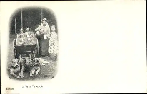 Ak Belgische Tracht, Milchmädchen, Hundekarren