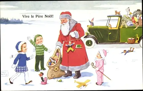 Künstler Ak Wills, J., Glückwunsch Weihnachten, Weihnachtsmann, Kinder, Geschenke