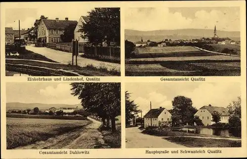 Ak Quatitz Großdubrau, Einkehrhaus, Lindenhof, Gesamtansicht, Dahlowitz, Hauptstraße, Schwanteich