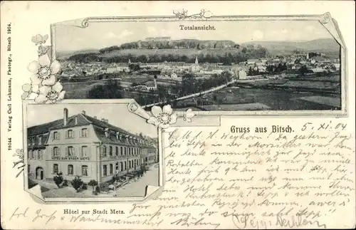 Ak Bitche Bitsch Lothringen Moselle, Gesamtansicht, Hotel zur Stadt Metz
