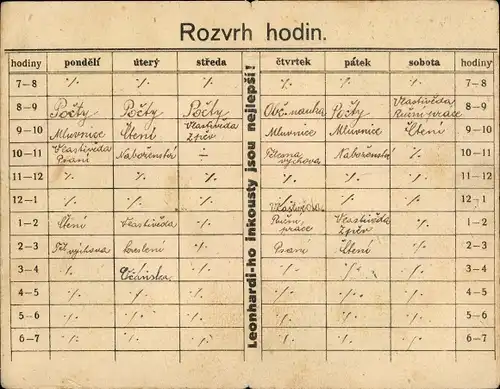 Stundenplan Aug. Leonhardi, Podmokly nad Labem