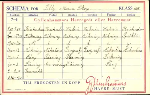 Stundenplan Gyllenhamars Havremust, Multiplikationstabelle