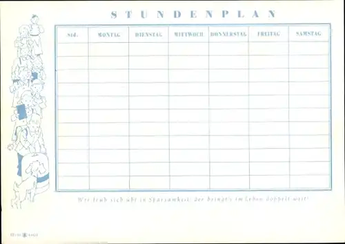 Stundenplan, Sparkassen Verlag, Märchen, Baron Münchhausen, Künstler Koser Michaels um 1950