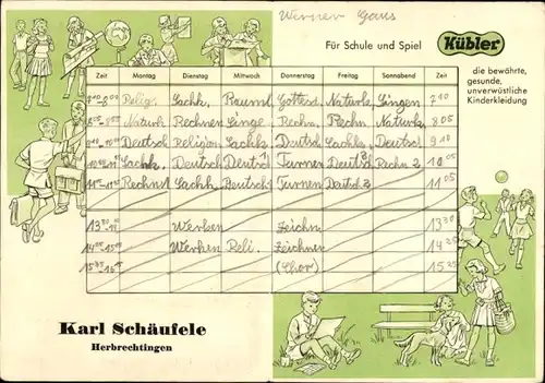 Stundenplan Kübler, Karl Schäufele, Herbrechtingen