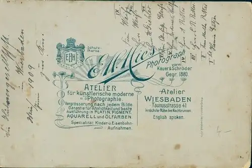 Kabinett Foto Wiesbaden in Hessen, Hühnergesellschaft, Gruppenaufnahme 1909