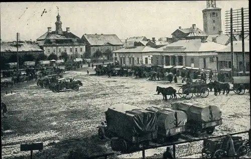 Ak Jelgava Mitau Lettland, Marktplatz, Rathaus, Trinitatiskirche, deutsches Militär, I WK