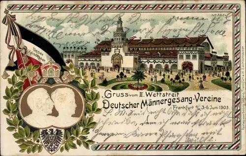 Präge Passepartout Litho Frankfurt am Main, II. Wettstreit Dt. Männergesangvereine 1903, Kaiserpaar