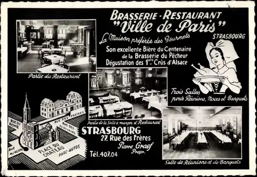 Ak Strasbourg Straßburg Elsass Bas Rhin, Brasserie-Restaurant Ville de Paris, Inneres