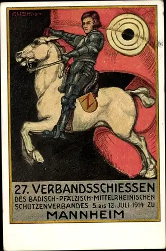 Ganzsachen Ak Mannheim in Baden, 27. Verbandschießen, Schützenverband, 1914