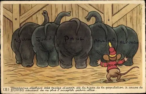 Künstler Ak Disney, Dumbo, Maus, Elefanten
