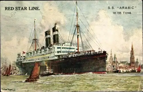 Künstler Ak SS Arabic, Red Star Line, RSL, Passagierschiff