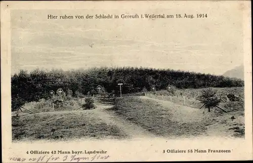 Ak Neubois Gereuth Elsass Bas Rhin, Soldatengräber, Bayrische Landwehr, I WK