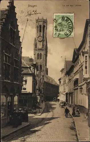 Ak Bruges Brügge Flandern Westflandern, la rue aux Laines