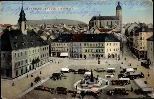 Ak Annaberg Buchholz Erzgebirge, Marktplatz, Brunnen, Kirche, Rathaus, Zieher 2308