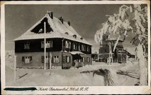 Ak Oberwiesenthal im Erzgebirge, Gasthaus, Winter