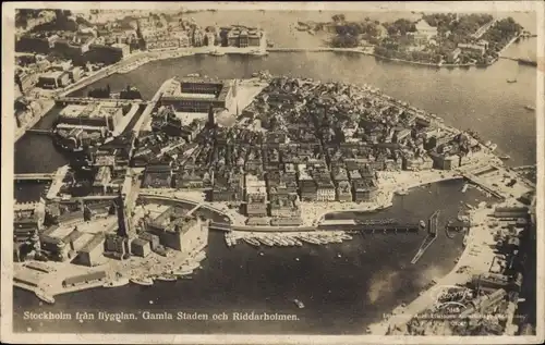 Ak Stockholm Schweden, Gamla Staden och Riddarholmen, Fliegeraufnahme