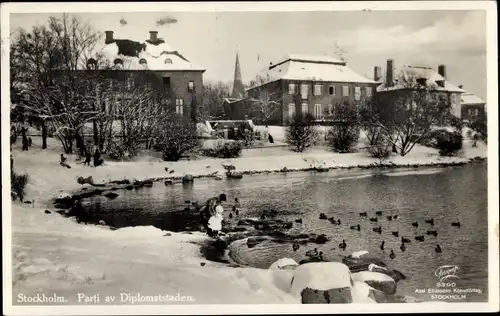 Ak Stockholm Schweden, Diplomatstaden, Winter