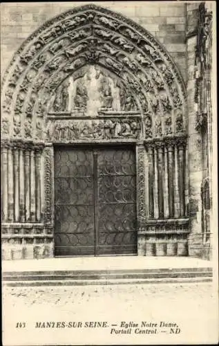 Ak Mantes sur Seine Yvelines, Kirche Notre-Dame, Zentralportal