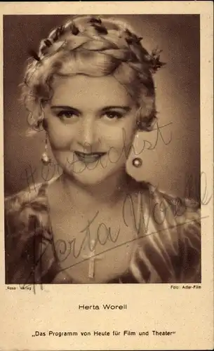 Ak Schauspielerin Herta Worell, Portrait, Autogramm