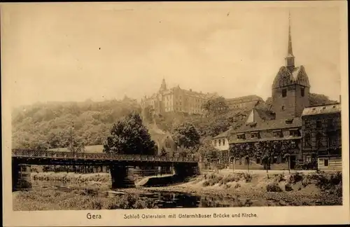 Ak Untermhaus Gera in Thüringen, Schloss Osterstein, Brücke, Kirche
