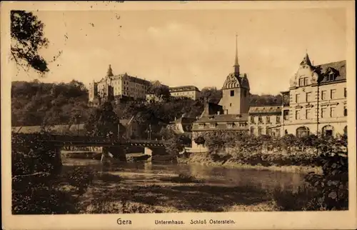 Ak Untermhaus Gera in Thüringen, Schloss Osterstein, Brücke, Kirche