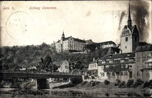 Ak Untermhaus Gera in Thüringen, Schloss Osterstein, Brücke, Kirche