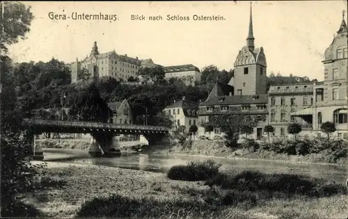 Ak Untermhaus Gera in Thüringen, Schloss Osterstein, Brücke, Kirche
