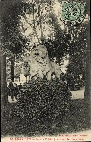 Ak Libourne-Gironde, Öffentlicher Garten, Löwe von Constant