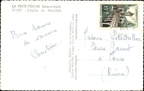 Postkarte La Ferté Vidame Eure et Loir, Kirche von Reveillon