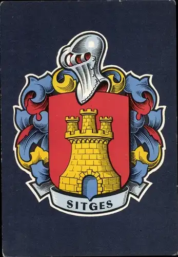 Wappen Ak Sitges Katalonien Spanien, Ritterhelm, Schloss