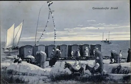 Ak Ostseebad Timmendorfer Strand, Kabinen am Strand, Esel, Segelboot