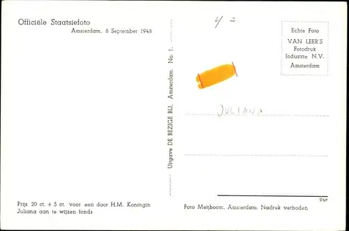 Ak Königin Juliana der Niederlande, Umhang, Bernhard zur Lippe Biesterfeld