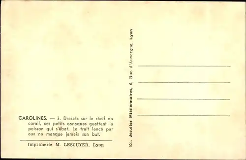 Ak Karolineninseln, Fischer mit Speer, Strand