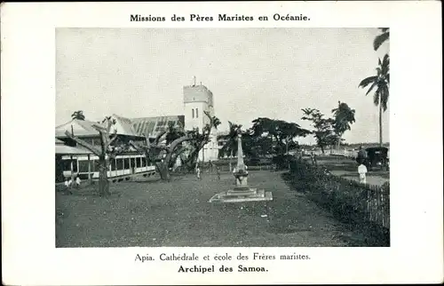 Ak Apia Samoa, Kathedrale, Missionsschule