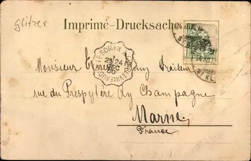 Glitzer Litho Basel Stadt Schweiz, Wettsteinbrücke, Münster, Winter, Fröhliches Neujahr