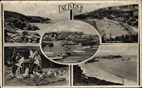 Ak St Ives Cornwall England, Gesamtansicht, Strand, Hafen