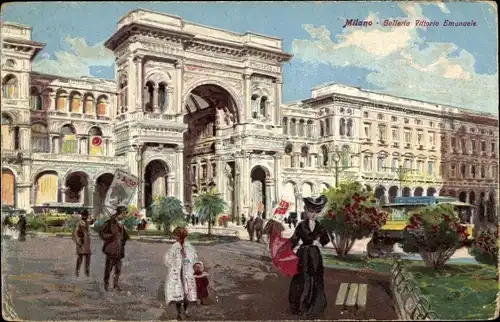 Künstler Ak Mailand Lombardia, Galleria Vittorio Emanuele, Passanten