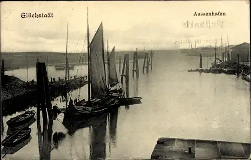 Ak Glückstadt an der Elbe, Außenhafen, Segelboote