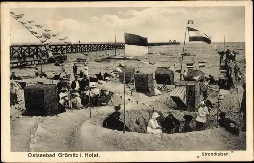 Ak Ostseebad Grömitz in Holstein, Strandleben, Strandkörbe, Badegäste