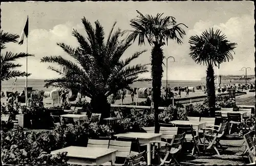 Ak Ostseebad Grömitz in Ostholstein, Terrasse, Palmen, Strand