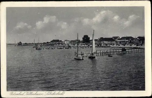 Ak Ostseebad Kellenhusen in Holstein, Strand, Stege, Segelboote