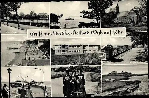 Ak Wyk auf Föhr Nordfriesland, Nieblum, Strand, Kurmittelhaus, Kurpromenade, Landungsbrücke