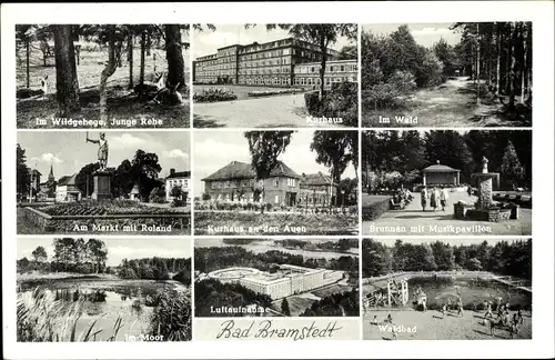 Ak Bad Bramstedt in Holstein, Kurhaus an den Auen, Waldbad, Brunnen