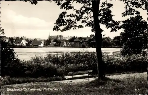 Ak Bredstedt Nordfriesland, Ortsansicht, Mühlenteich, Bank
